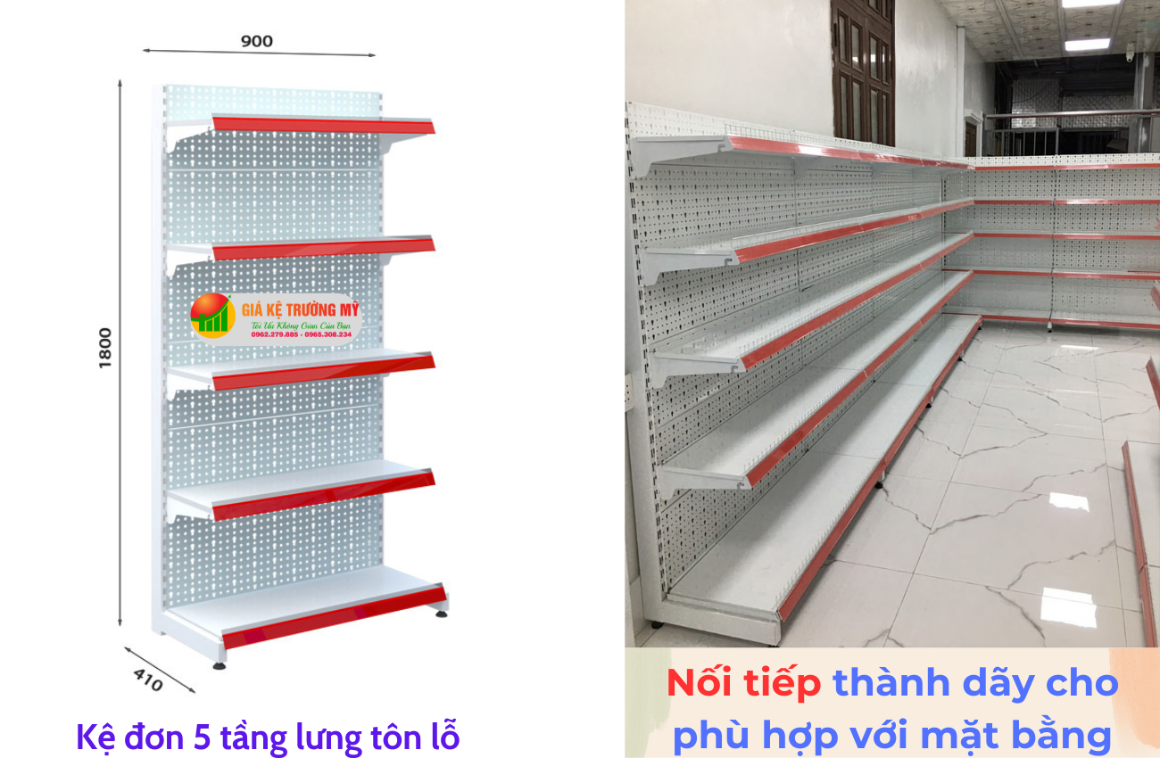 Kệ trưng bày đơn lưng tôn lỗ 5 tầng C180xD900