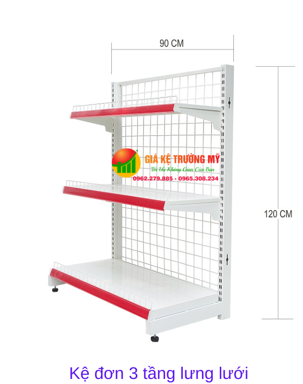 Giá kệ trưng bày siêu thị đơn -3 tầng ( C1200xD900)mm