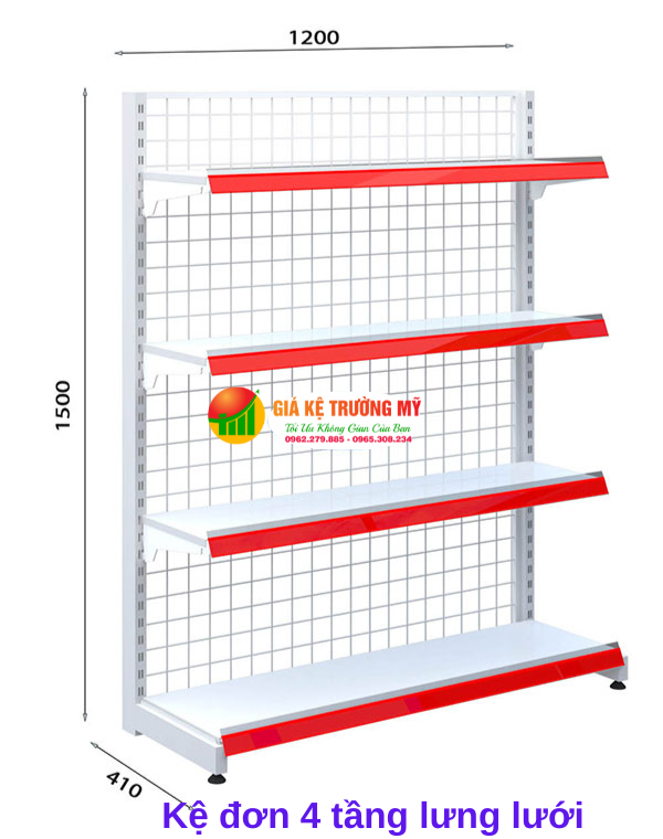 Giá kệ trưng bày siêu thị đơn 4 tầng ( C1500xD1200)