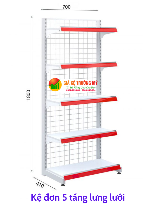 Giá kệ bày hàng đơn - 5 tầng ( C1800xD700)